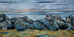 Seeloewen 161213, relaxend am Meer, gemalt mit Ölfarben